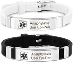 2Pcs Medical Alert ID Bracelets Anaphylaxis Use Epi-Pen- Silicone Adjustable Wristband Sos Emergency Identification Bracelet,ICE Health Alert Allergy Awareness Bracelet for Women Men