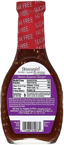 Skinnygirl Sugar Free Gluten Free Salad Dressing, Asian Sesame Ginger, 8 Ounce