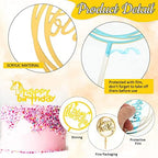 150 Pcs Happy Birthday Cake Toppers Acrylic Cake Topper Glitter Birthday Cake Decorations Double Sided for Adults Various Cake Decoration Party Supplies(Gold,Cute)
