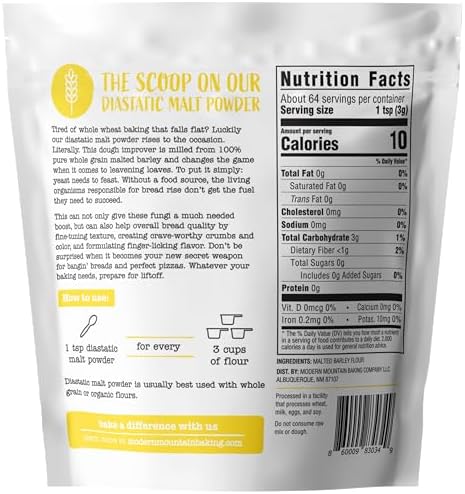 Diastatic Malt Powder (7oz) Dry Malt Powder for Baking, Improve Dough Rise, Enhance Bread Texture and Flavor, Perfect for Bread and Pizza, Non-GMO Sourced, Premium Quality, 100% Malted Barley Flour