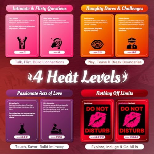 160 Cards Couples Games for Adults - Romantic & Naughty Game Date Night Ideas to Spark Conversation & Intimacy - 4 Levels of Spicy Dares - Anniversary, Valentines Love Gift for Boyfriend & Girlfriend