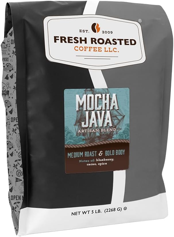 Fresh Roasted Coffee, Mocha Java Whole Bean Coffee, Medium Roast, Kosher, 5 lb (80 oz)