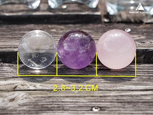 MIMOSA Crystal Spheres Set of 3,Amethyst/Rose Quartz/Clear Quartz