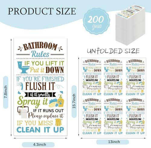 Seajan 200 Packs Bathroom Paper Napkins Disposable Bathroom Paper Guest Hand Towels Decorative Paper Napkins for Hostess Gifts Shower Spa Wedding Birthday Party Supply (Rules)