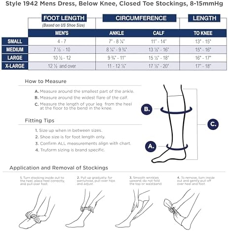 Truform Compression Socks, 8-15 mmHg, Men's Dress Socks, Knee High Over Calf Length, Black, Large