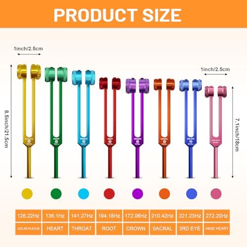 Chakra Tuning Fork Set with Crystals, Weighted Tuning Forks for Sound Therapy, DNA Repair, Meditation, Reiki, Includes Activator, 7 Chakra Tools for Yoga Spiritual Healing