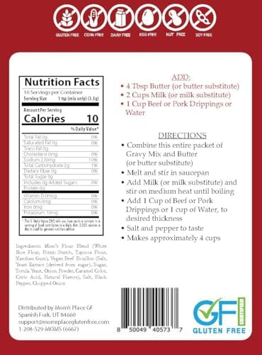 Mom's Place Gluten-Free & Vegan Beef or Pork Gravy Mix, Soy Free & Dairy Free, Corn Free, 2.0 oz