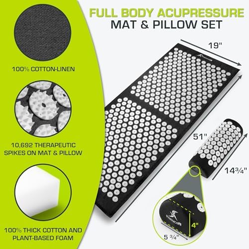 ProsourceFit Acupressure Mat and Pillow Set for Back/Neck Pain Relief and Muscle Relaxation