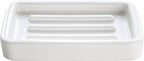 Matte Ceramic Soap Dish with Raised Ridges, Rectangle Bar Soap Holder for Bathroom Counter, Shower and Kitchen Sink, White