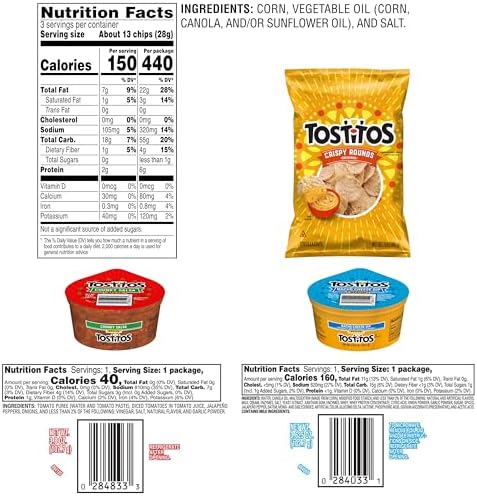 Tostitos Tortilla Chips Chip & Dip Pack, 3oz Tostitos Crispy Rounds & 3.8oz Medium Dip