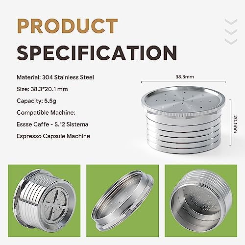 Reusable Coffee Capsules, Compatible with Essse Caffe S.12 St Machine - Refillable Stainless Steel Pods