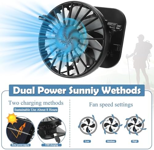 Mosquito Net Hat with 2 Solar Fan Wide Brim Sun Hat with Neck Flap Breathable UPF 50+ for Camping Hiking Fishing