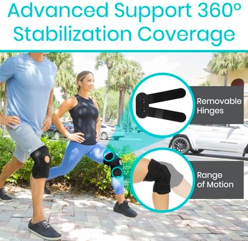 Vive Hinged Knee Brace - Relieves ACL, MCL, Meniscus Tear - Lightweight, Comfortable, Breathable Open Patella Wrap with Side Stabilizers - for Women & Men - Adjustable Strap for Tendonitis