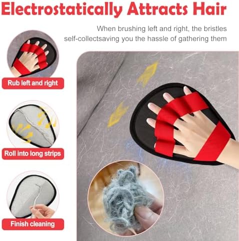 Pet Hair Removal Glove for Dogs & Cats-The Ultimate Pet Hair Remover Tool with 5-Finger Design Electrostatic Magic Brush, Reusable for Pet Hair on Couch, Carpet, Car Trunk, Furniture & Laundry