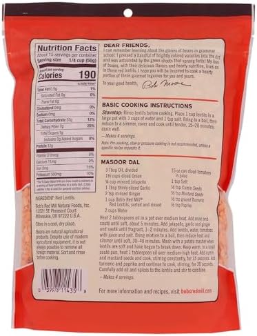 Bob's Red Mill Red Lentils, 27 Oz (Pack of 1) - Non GMO, Vegan, Kosher