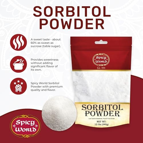 Sorbitol Powder 12oz Bag (340g) - Pure Ingredient, Low Calorie Sweetener, Food Grade, Sugar Substitute, Thickening Agent - Packaged in USA by Spicy World