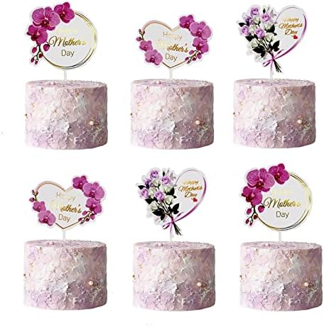 24PCS Happy Mothers' Day Cake Topper Set,Heart Round Butterfly Orchid Rose Flower Cupcake Picks, 3 Styles Cake Decoration for Birthday Mother's Day Party Favors Supplies
