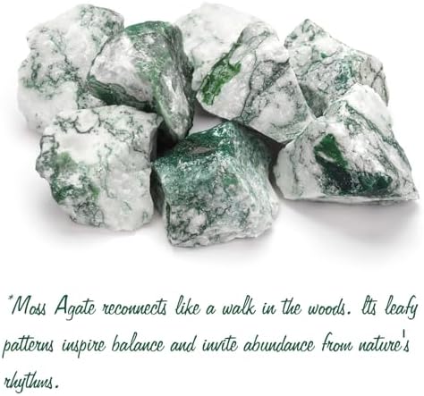 GolbalJew Moss Agate Natural Raw Crystals 2PCS Healing Crystal Stones 1.2-2.0” Reiki Healing Gemstones for Meditation Chakra Balance Home Decor