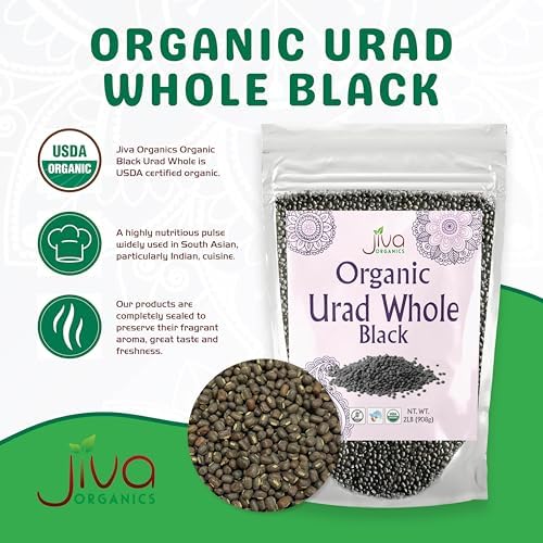 Jiva Organics Organic Urad Whole 2LB Bag - Black Gram Dal, Urad Dal Whole - Non-GMO, Gluten Free