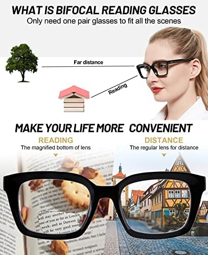 OCCI CHIARI Bifocal Reading Glasses 1.75 Womens Trendy Blue Light Blocking Oversized Readers 1.0 1.25 1.5 1.75 2.0 2.25 2.5 2.75 3.0 3.5（Black,1.75）