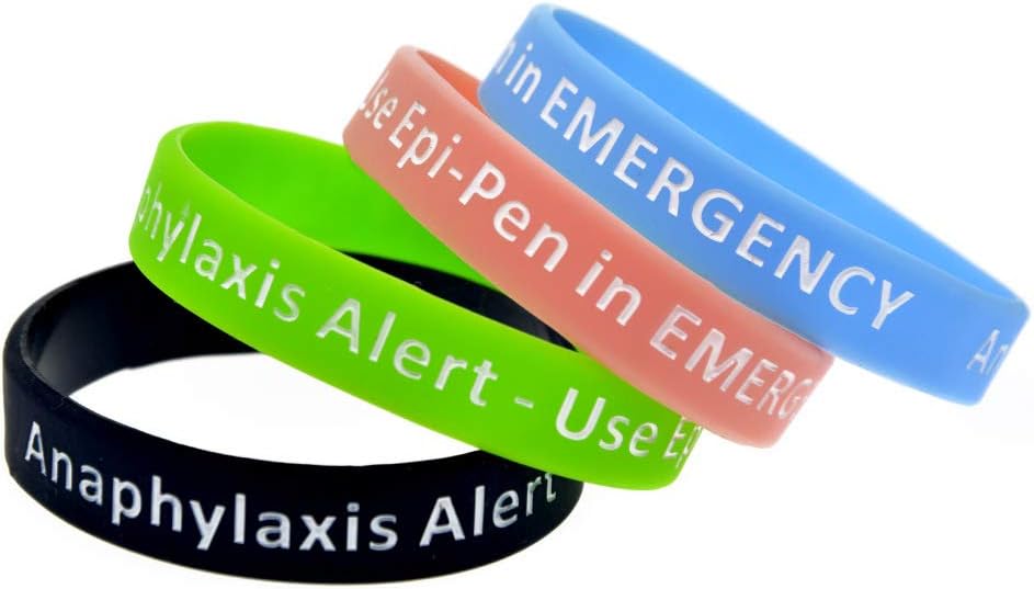 Lyndong 4 Pack Anaphylaxis Alert Bracelet Use Epi-Pen in Emergency Silicone Medical Alert Awareness Identification Wristbands for Man Women