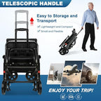 Ultra-Light Transport Wheelchair (only 15lb), Folding Portable Wheelchair with Hand Brake, Trolleys for Elderly Aircraft Travel, Wheelchairs for Adults (with Bag) (with Telescopic Handle)