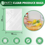PARTY BARGAINS 18 x 24 Inch Clear Plastic Produce Bags on a Roll, 600 Count – Food-Grade Polyethylene Grocery Bags for Fruits, Vegetables, Bread & Kitchen Storage