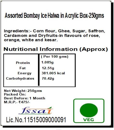 Ghasitaram Gifts Jaiccha Assorted Bombay Ice Halwa in Acrylic Box 250 gms