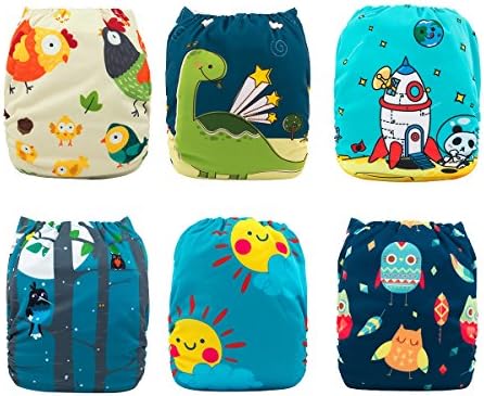 babygoal Reusable Cloth Diapers 6 Pack+6pcs Microfiber Inserts+4pcs Rayon from Bamboo Inserts, One Size Adjustable Washable Pocket Nappy Covers for Baby Boys,Rash-Free