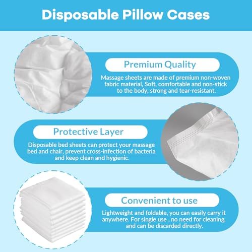 Disposable Pillowcases, 50PCS Disposable Pillow Case Covers, Soft Non-Woven Fabric Disposable Pillow Cases for Medical, Hospital, Hotels, SPA Tattoo Lash Pillow Covers, White, 21 in x 30 in