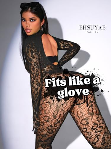 Sexy Lace Leopard Jumpsuit For Women, Fishnet Bodysuit Glow Party Club, Poster One Piece Mesh Full Body Rave Outfits