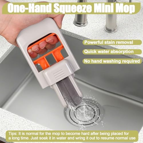 4PCS Mini Foldable Desktop Mop, Portable Self-Squeeze Mini Sponge Mop with 3 Replaceable Sponge Heads , Wet and Dry Use Cleaning for Small Spaces Such as Kitchen Counters, Bathrooms, and Desktops