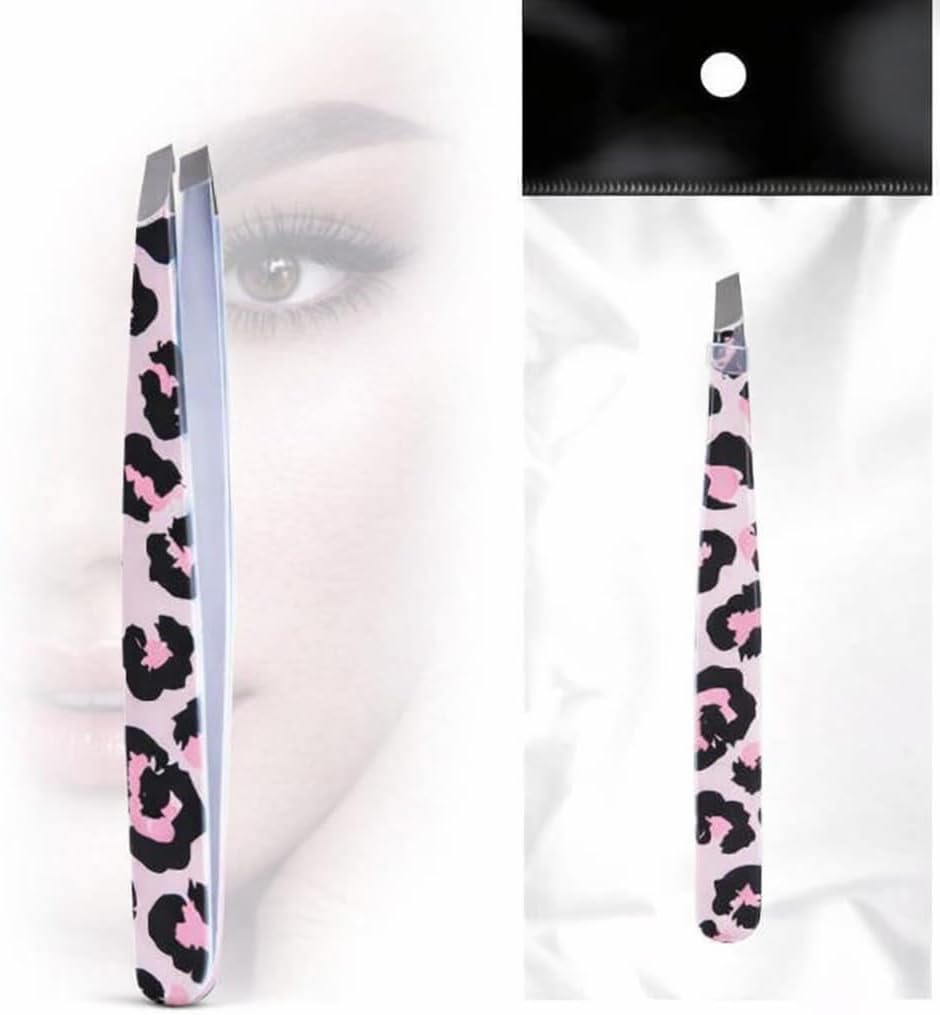 Pink Cheetah Print Precision Tweezers – Professional Slant Tip for Eyebrows & Facial Hair Removal | Stainless Steel, Ultra-Precise Grip | Travel-Friendly Beauty Tool