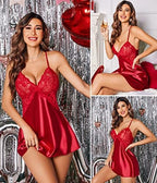 Avidlove Women Lingerie V Neck Sexy Nightwear Satin Sleepwear Lace Chemise Mini Babydoll Nightgown