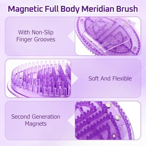 LemonRoad 2 Pcs Meridian Massage Brushes Silicone Massage Body Brush for Belly Back Leg Full Body Spa Massager Relaxation with Flexible Measuring Tape (Purple)