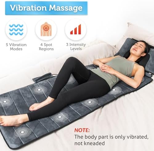 COMFIER Full Body Massage Mat with Movable Neck Pillow, Back Massager with 10 Vibrating Motors & 4 Heat Level, Back Massage Pad, Mothers Day Gifts for Mom