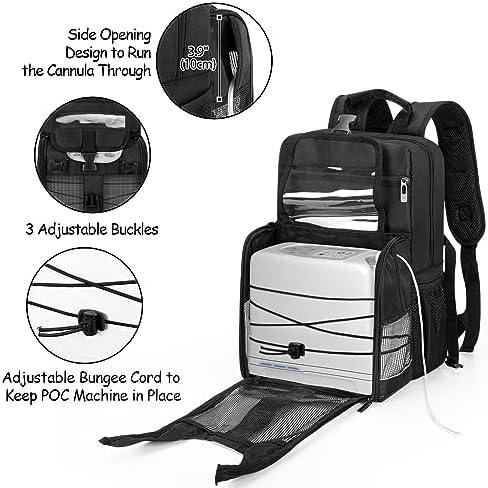 CURMIO Travel Backpack Compatible with Inogen, OxyGo and Caire Units, Portable Oxygen Concentrator Bag with Storage Compartment, Black (Bag Only, Patent Pending)
