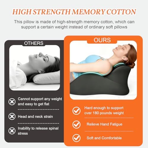 Large Size Memory Foam Ergonomic Pillow – Prone Support Orthopedic Pillow for Sleeping, Reading & Back Relief with Removable Cover Body Pillow Suppurt Weights Over 260 Pounds