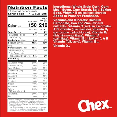 Corn Chex Gluten Free Breakfast Cereal, Homemade Chex Mix Ingredient, Family Size, 18 oz