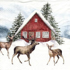 AM Décor 20 Count 3-Ply Luncheon Paper Napkins for Christmas Dinner Party Decorative Decoupage - 13" x 13" (Unfolded) Red House in the Snow