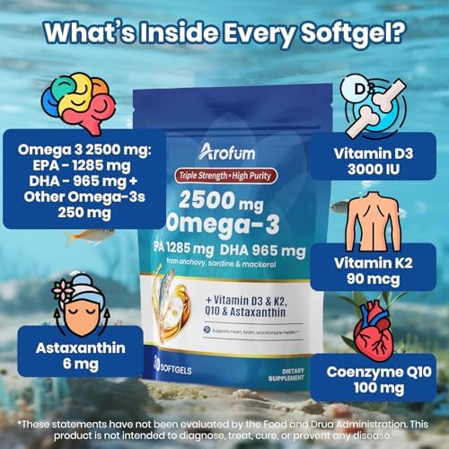 Omega 3 Fish Oil with Vitamin D3 K2 – 300 Lemon Flavored Burpless Softgels | Fish Oil Omega 3 Supplements Support Heart, Brain, Eyes & Immune Health | Gluten-Free, Non-GMO