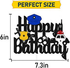 Police Birthday Cake Topper Policeman Officer Police Car Themed for Kids Boy Girl Man Happy Birthday Retirement Party Supplies Black Glitter Decorations