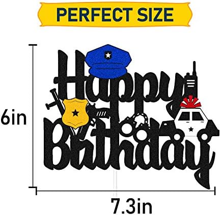 Police Birthday Cake Topper Policeman Officer Police Car Themed for Kids Boy Girl Man Happy Birthday Retirement Party Supplies Black Glitter Decorations