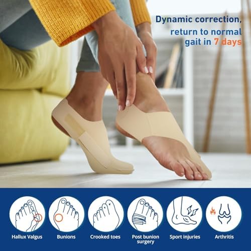 2 Pcs Bunion Corrector & Adjustable Toe Spacer for Women & Men-Big Toe Support with Side & Heel Straps, Hallux Valgus Pain Relief, Comfortable for Day & Night. (2, Beige, M)