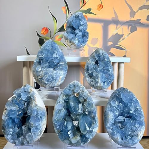 0.88-1.8lb Natural Celestine Cluster - Blue Quartz Geode for Home & Office Decor - Raw Crystal Healing Stone with Natural Formations