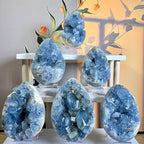 0.88-1.8lb Natural Celestine Cluster - Blue Quartz Geode for Home & Office Decor - Raw Crystal Healing Stone with Natural Formations