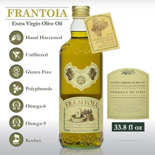 Frantoia Extra Virgin Olive Oil, 33.8 fl oz (1 Liter) – Award-Winning Sicilian EVOO Made from Biancolilla, Nocellara del Belice & Cerasuola Olives – Cold-Pressed within 24 Hours for Fresh, Fruity Flavor