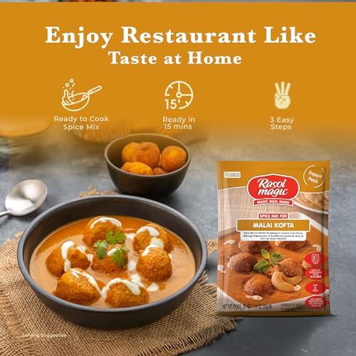 Rasoi Magic Spice Mix for Malai Kofta, 50g | Ready-to-Cook | No Added Preservatives or Artificial Colours | Delicious Restaurant-Style Taste in 15 Minutes | Easy Cooking | Pack of 3