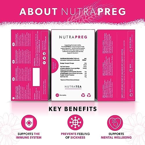 NUTRAPREG - Pregnancy Tea | Morning Sickness Tea - Help Ease Nausea & Support Mothers Wellbeing - Includes Ginger,Peppermint & Chamomile - 120 Enveloped Tea Bags - by Nutra Tea - Herbal Tea - (6 Pack)