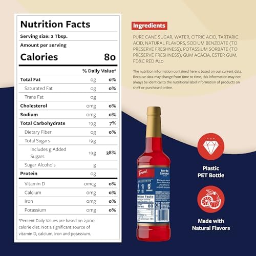 Torani Ruby Red Grapefruit Syrup for Drinks, Flavoring for Sodas and Cocktails, Pump Included, 25.4 Oz